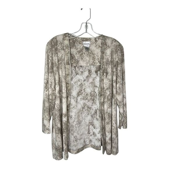 Chicos Women’s L Open Front Shimmer Ruffle Trim Cardigan - Picture 4 of 8